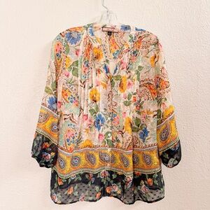 Olive Hill button up pintucked boho blouse